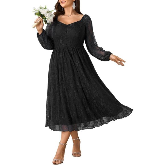 Plus Size Wedding Guest Dress Long Sleeve Lace Maxi Elegant Formal - Picture 1 of 5